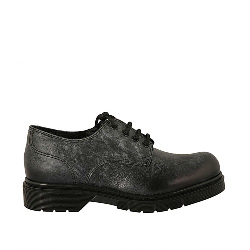 Derbyschuh mit Schnürsenkeln für Damen aus schwarzem Leder mit Marmoreffekt Absatz 3 - Verfügbare Größen:  33, 43, 44, 45