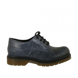 Chaussure derby à lacets pour femmes en cuir à effet marbre bleu talon 3 - Pointures disponibles:  33, 34, 42, 43, 44, 45