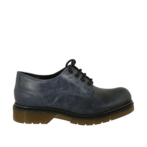 Damenderbyschuh mit Schnürsenkeln aus blauem Leder mit Marmoreffekt Absatz 3 - Verfügbare Größen:  33, 34, 42, 43, 44, 45