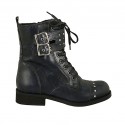 Bottines pour femmes avec lacets, goujons, boucles et fermeture éclair en cuir bleu à effet marbre talon 3