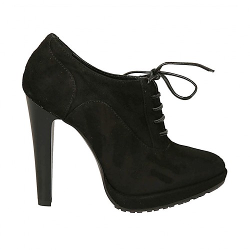 Zapato para mujer en gamuza negra con cordones y plataforma tacon 11 - Tallas disponibles:  31, 32, 33, 42