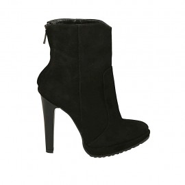 Bottines pour femmes en daim noir avec fermeture éclair posterieur, plateforme et talon 11 - Pointures disponibles:  31, 32, 33, 34