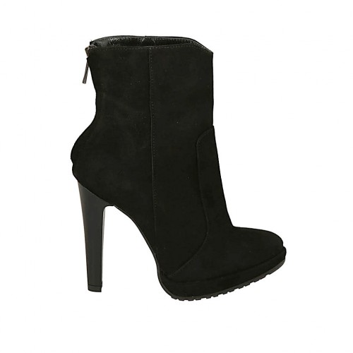 Bottines pour femmes en daim noir avec fermeture éclair posterieur, plateforme et talon 11 - Pointures disponibles:  31, 32, 33, 34