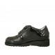 Damenschuh mit Klettverschluss und herausnehmbarer Innnensohle aus schwarzem Leder und Lackleder Keilabsatz 3 - Verfügbare Größen:  34, 44