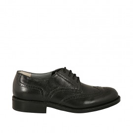 Scarpa stringata derby elegante da uomo in pelle nera con lavorazione Brogue - Misure disponibili: 36, 37, 38, 47, 49, 50