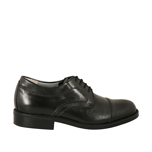 Men's laced derby shoe in black leather - Available sizes:  36, 37, 38, 46, 47, 49, 50