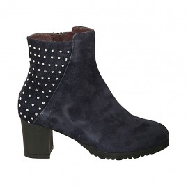 Stivaletto da donna con cerniera, plantare estraibile e borchie in camoscio blu tacco 5 - Misure disponibili: 33, 42, 43, 44