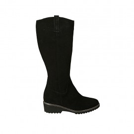 Botas para mujer con cremallera y plantilla extraible en gamuza negra tacon 4 - Tallas disponibles:  32, 33, 42, 43