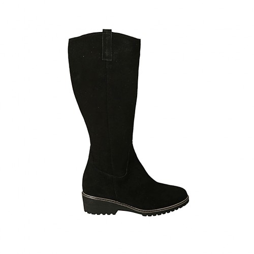 Bottes pour femmes avec fermeture éclair et semelle amovible en daim noir talon 4 - Pointures disponibles:  32, 33, 42, 43