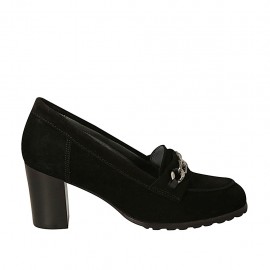 Zapato cerrado para mujer con cadena en gamuza negra tacon 6 - Tallas disponibles:  32, 34, 42, 43, 44, 45