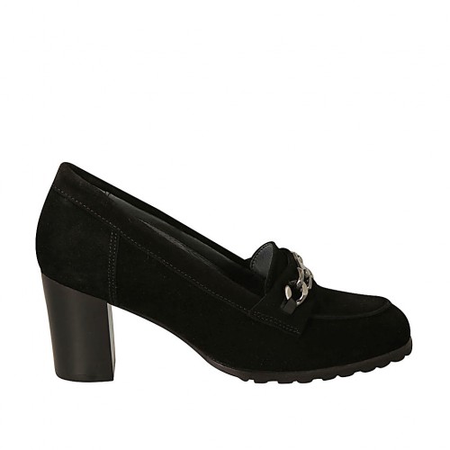Chaussure fermée pour femmes avec chaîne en daim noir talon 6 - Pointures disponibles:  32, 34, 42, 43, 44, 45