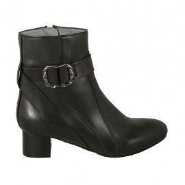 Stivaletto da donna con cerniera e fibbia in pelle nera tacco 4 - Misure disponibili: 32, 33, 34, 42, 44, 45, 46