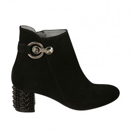 Bottines pour femmes avec fermeture éclair et accessoire en daim noir talon 5 - Pointures disponibles:  34
