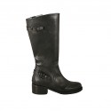 Damenstiefel mit Reißverschluss und Schnallen aus schwarzem Leder Absatz 4