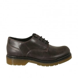 Chaussure derby à lacets pour femmes en cuir marron talon 3 - Pointures disponibles:  33, 34, 43, 44, 45