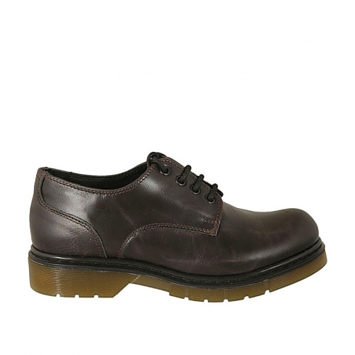 Damenderbyschuh mit Schnürsenkeln aus braunem Leder Absatz 3 - Verfügbare Größen:  33, 34, 43, 44, 45
