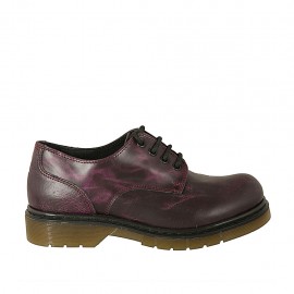 Damenderbyschuh mit Schnürsenkeln aus bordeaux- und purpurfarbenem Leder mit Marmoreffekt Absatz 3 - Verfügbare Größen:  33, 34, 43, 44