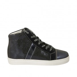 Scarpa stringata da donna con cerniera e plantare estraibile in camoscio stampato e pelle glitterata blu zeppa 2 - Misure disponibili: 33, 45