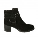 Woman's ankle boot with zipper and sash with studs in black suede heel 5