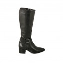 Spitzer Damenstiefel mit Schnalle und Reissverschluss aus schwarzem Leder Absatz 4