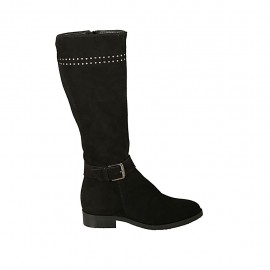 Botas para mujer con cremallera, hebilla y tachuelas en daim noir tacon 2 - Tallas disponibles:  34, 43