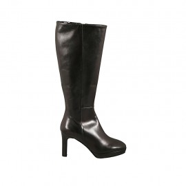 Bota para mujer con plataforma y cremallera en piel negra tacon 8 - Tallas disponibles:  42, 43