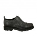 Scarpa accollata da donna in pelle nera marmorizzata tacco 3