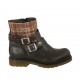 Bottine pour femmes avec fermeture éclair et boucles en cuir marron et tissu écossais talon 3 - Pointures disponibles:  32, 33, 34, 42, 43, 44, 45