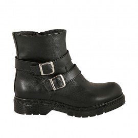 Stivaletto da donna con cerniera e due fibbie in pelle nera tacco 3 - Misure disponibili: 33