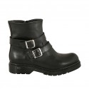 Bottines pour femmes avec fermeture éclair et deux boucles en cuir noir talon 3