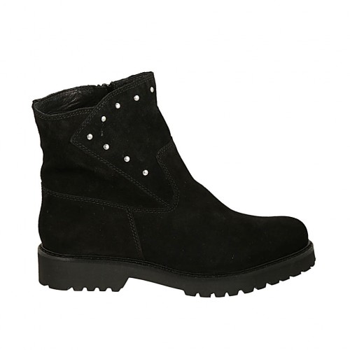 Bottines pour femmes avec fermeture éclair et goujons en daim noir talon 3 - Pointures disponibles:  32, 33, 43