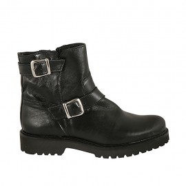 Stivaletto da donna con fibbie e cerniera in pelle nera tacco 3 - Misure disponibili: 32, 33, 34