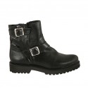 Bottines pour femmes avec boucles et fermeture éclair en cuir noir avec talon 3