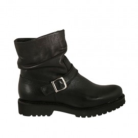 Bottines pour femmes avec boucle et fermeture éclair en cuir de couleur noir talon 3 - Pointures disponibles:  32, 34