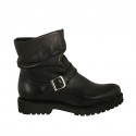 Bottines pour femmes avec boucle et fermeture éclair en cuir de couleur noir talon 3
