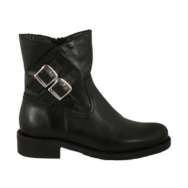 Bottines pour femmes avec fermeture éclair et boucles en cuir lisse noir avec talon 3 - Pointures disponibles:  32