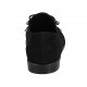 Mocasino para mujer con flecos, cordones y elasticos en gamuza negra y piel cepillada plateada tacon 2 - Tallas disponibles:  32, 33, 34