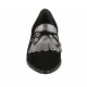 Mocasino para mujer con flecos, cordones y elasticos en gamuza negra y piel cepillada plateada tacon 2 - Tallas disponibles:  32, 33, 34