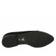 Mocasino para mujer con flecos, cordones y elasticos en gamuza negra y piel cepillada plateada tacon 2 - Tallas disponibles:  32, 33, 34