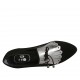 Mocassino da donna con elastici, lacci e frangia in camoscio nero e pelle abrasivata argento tacco 2 - Misure disponibili: 32, 33, 34