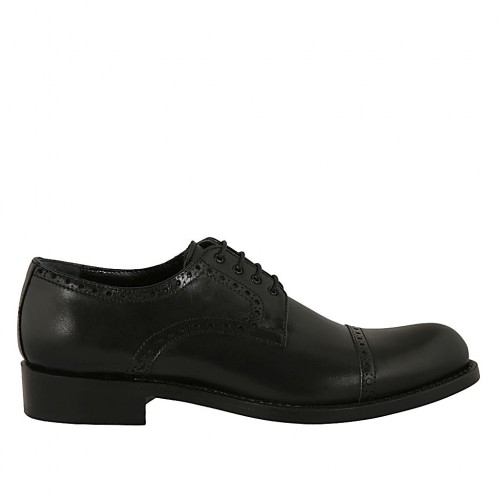 Zapato derby para hombre con puntera y cordones en piel de color negro - Tallas disponibles:  36, 37, 38
