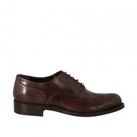 Herrenoxfordschuh mit Schnürsenkeln und Flügelkappe  aus dunkelbraunem Leder - Verfügbare Größen:  37, 38, 46, 47, 49, 50
