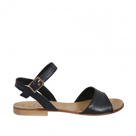 Sandalo da donna con cinturino in pelle nera tacco 1 - Misure disponibili: 43, 44, 46, 47