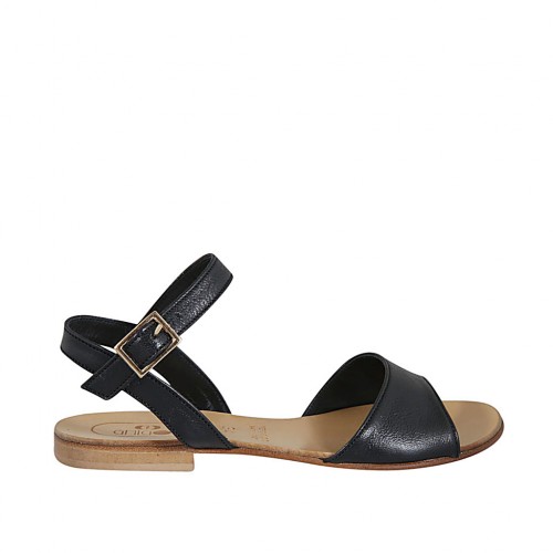 Sandale pour femmes avec courroie en cuir noir talon 1 - Pointures disponibles:  43, 44, 46, 47
