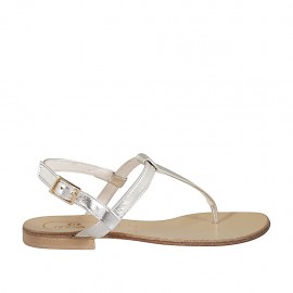 Sandale entredoigt pour femmes en cuir lamé platine talon 1 - Pointures disponibles:  33, 42, 43, 44, 46, 47