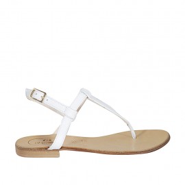 Sandalia de dedo para mujer en piel blanca tacon 1 - Tallas disponibles:  42, 43, 44, 45, 46, 47