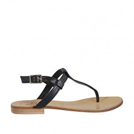 Sandalia de dedo para mujer en piel negra tacon 1 - Tallas disponibles:  42, 43, 44, 47