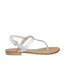 Sandalo infradito da donna in pelle laminata argento tacco 1 - Misure disponibili: 33, 42, 43, 44, 46, 47