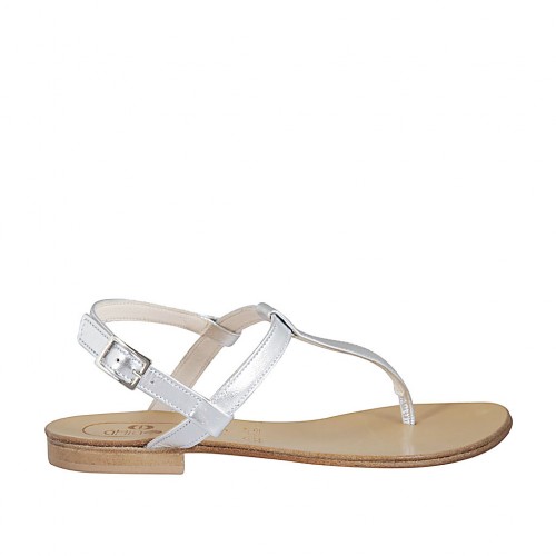 Sandale entredoigt pour femmes en cuir lamé argent talon 1 - Pointures disponibles:  33, 42, 43, 44, 46, 47