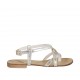 Sandalo infradito da donna con listini incrociati in pelle laminata platino tacco 1 - Misure disponibili: 33, 34, 42, 43, 44, 45, 46, 47